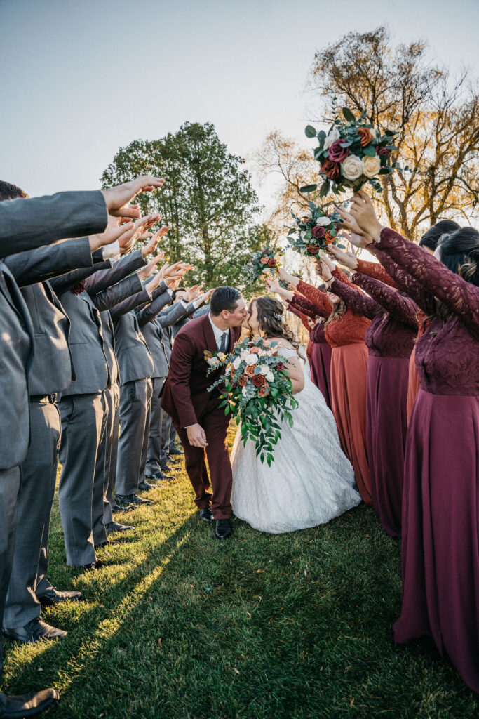 Bride and groom with bridesmaids and groomsmen