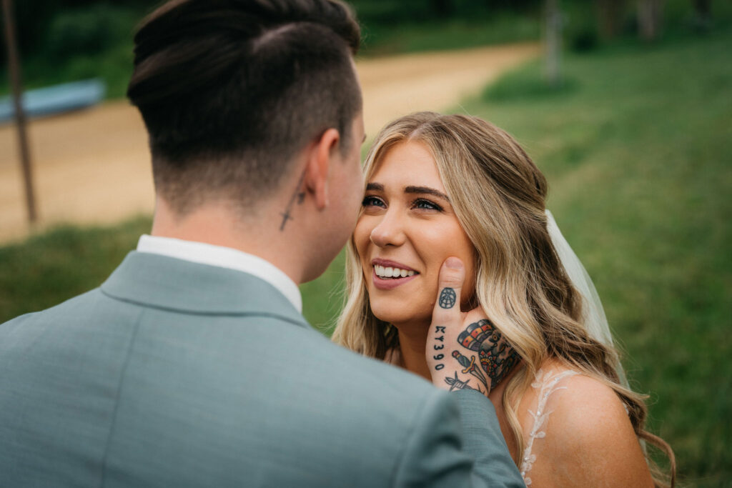 Candid wedding couple moment in Madison, WI.