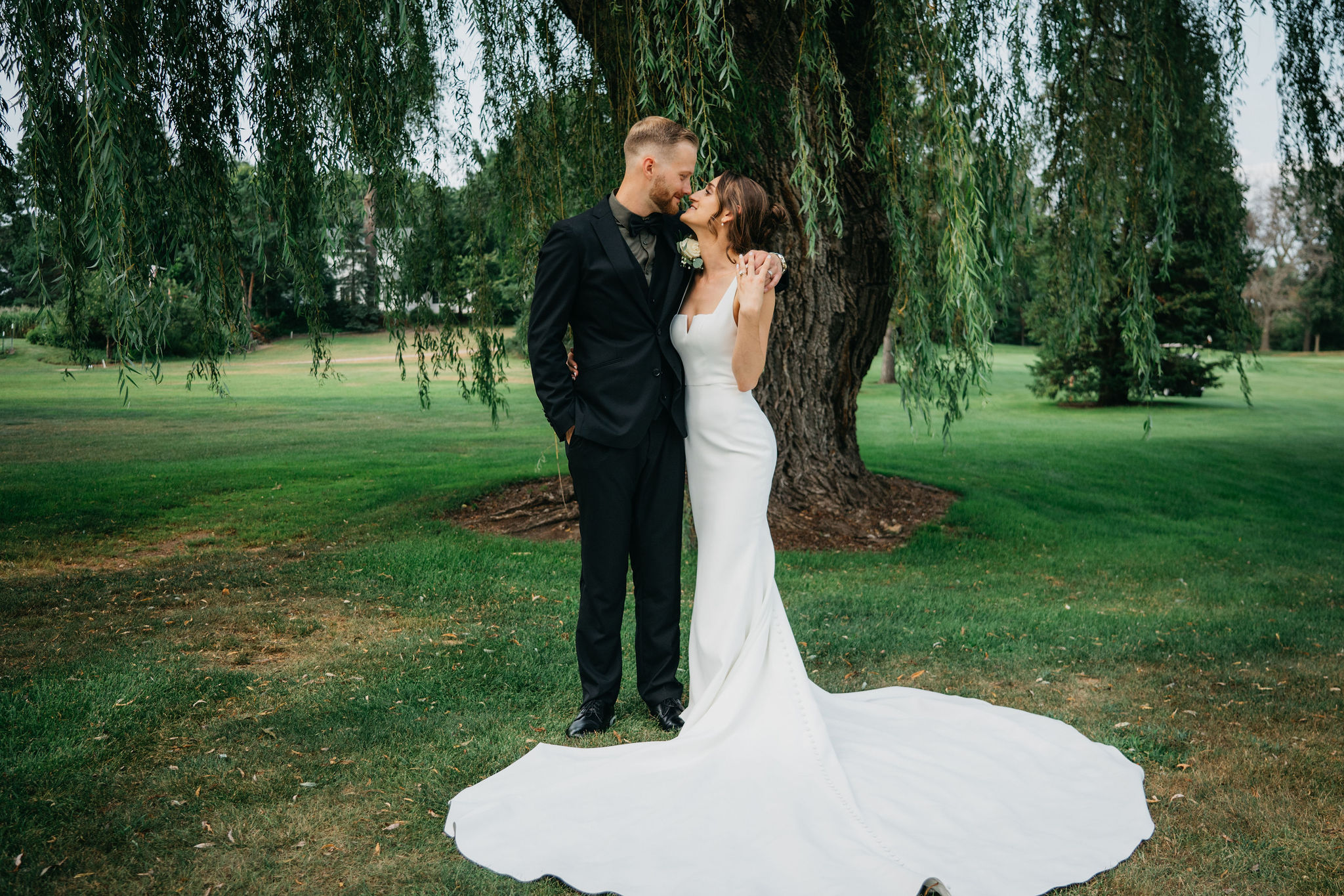 Newlyweds holding hands